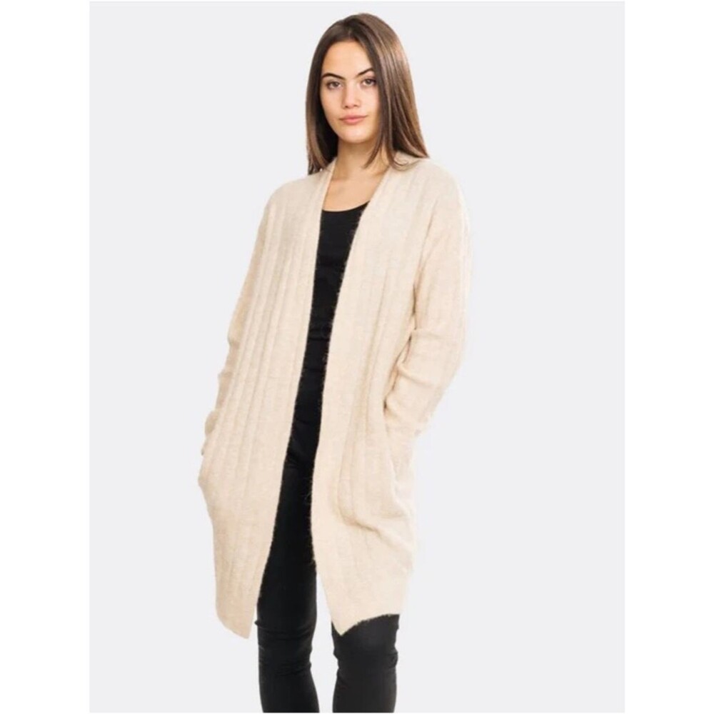 Samsøe Samsøe Nor Wool Blend Long Knit Open Front Cardigan | Tint Mel | Small